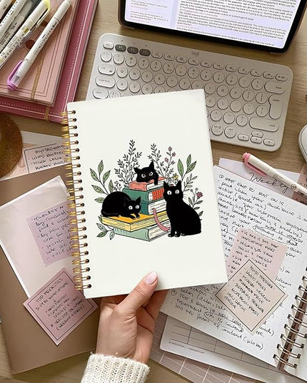 Lacama Cat Notebook Journal, Cute Cat Notebook Gifts for Women, Gifts for Cat Lovers, Cat Stationary, Trendy Black Cat Spiral Notebooks, Cat Notepad, School Supplies, Office Supplies 5.5x8.3