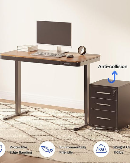 FLEXISPOT Comhar 48" Electric Standing Desk with Drawers, Quick Assembly Home Office Sit Stand Desk with Storage & USB Charging, Computer Workstation for Home Office (48" Wood, Dark Walnut/Black)