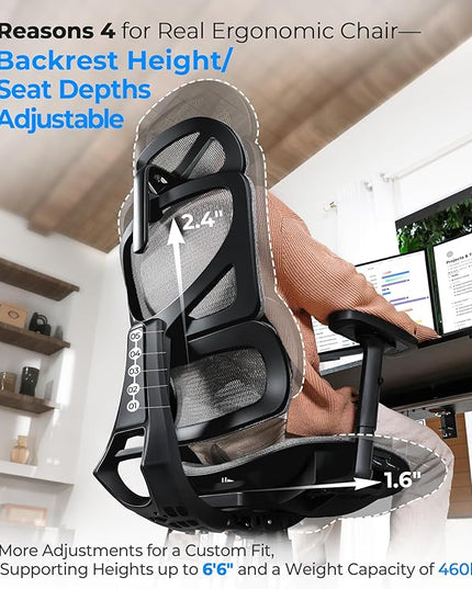 Ergonomic Office Chair - Big & Tall 6'6" Mesh Chair with Dynamic Lumbar Support, 4-in-1 Quick Adjust, 350lbs Capacity - BIFMA Certified Computer Chair for Home Office