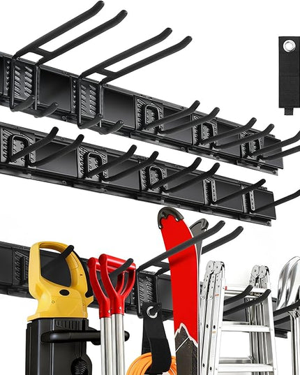 64 Inches Garage Tool Organizer Wall Mount, Tool Storage Rack Wall Mount, Heavy Duty Garden Wall Organizer System for Yard, garage and Shed, Tool Holder for Hanging Rake Snowboard Broom Mop