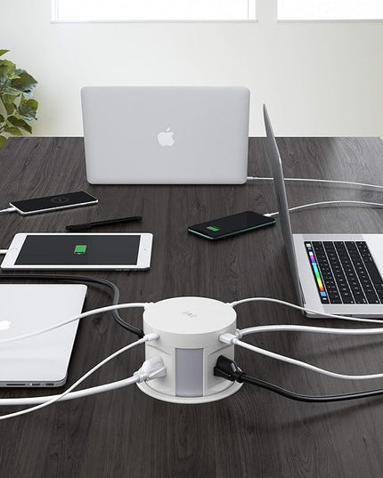 Automatic Pop up Outlet, Wireless Charger Power Strip Surge Protector Recessed Outlet, 4 AC Plug + Type-A and Type-C USB Port Outlets for Countertop Kitchen Island Conference Workbench, ETL Listed