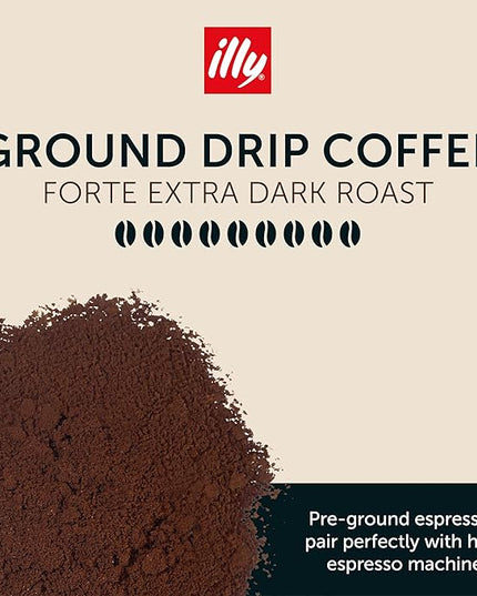 illy Ground Drip Coffee, Forte Dark Roast, 100% Arabica, Premium Italian Coffee, Pre-Ground for Drip Brewers, 8.8oz, 6 Pack