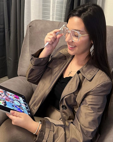VISOONE Oversized Blue Light Blocking Glasses with Chic Square TR90 Frame and Metal Temple for Women Men REMY