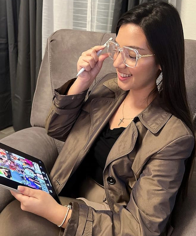VISOONE Oversized Blue Light Blocking Glasses with Chic Square TR90 Frame and Metal Temple for Women Men REMY