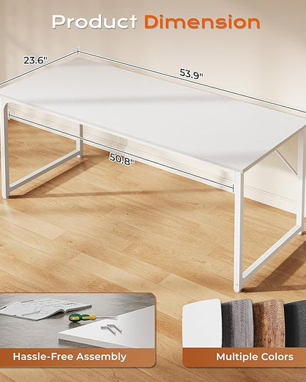 PRAISUN 54 X 24 Inch Computer Desk with Deeper Desktop, Gaming Office Writing Work Desk for Home Office, Study, Bedroom, Work from Home, Metal Frame, White