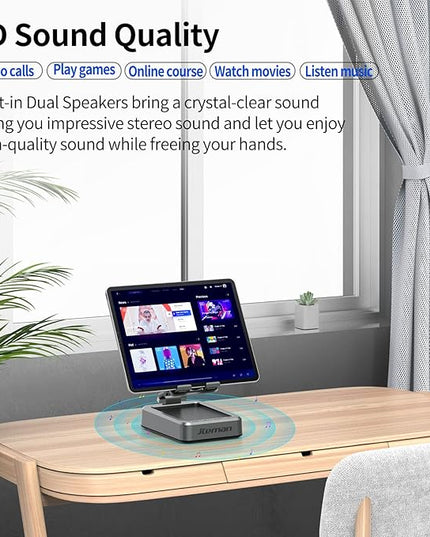Jteman Wireless Bluetooth Speaker Tablet Stand, Adjustable with Bluetooth Speakers,Gifts for Women Men,Kitchen Gadget for Men,Compatible with Phones and Tablet (4.0-12.9'') - Graphite