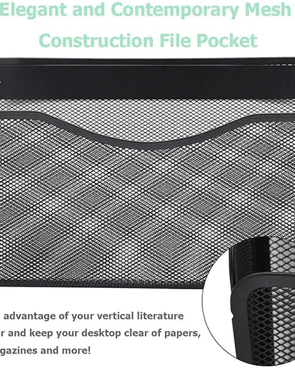 EASEPRES 6 Single Pocket Mesh Hanging File Organizer, Vertical Wall Mounted Magazine File Holder, Mount Basket Mail Paper Document Folder Organizing for Office, Home and School, Black