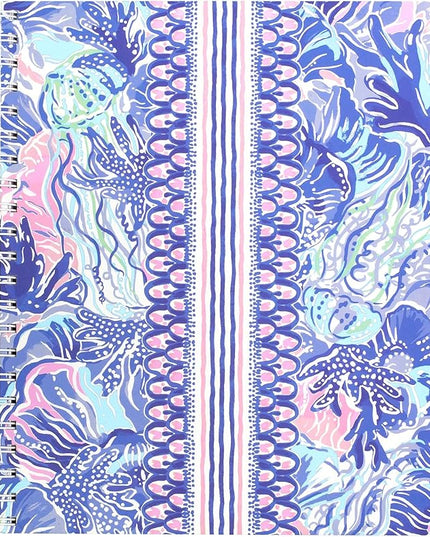 Lilly Pulitzer Large Pink/Blue Hardcover Spiral Notebook, 11" x 9.5" with 160 College Ruled Pages, Shade Seeker