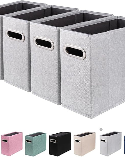 4 Packs Letter Size File Organizer, File Folders Organizer, Fabric Storage Box, Collapsible Paper Organizer with Metal Handle, Smooth PVC Rails, Only Box (Light Gray)