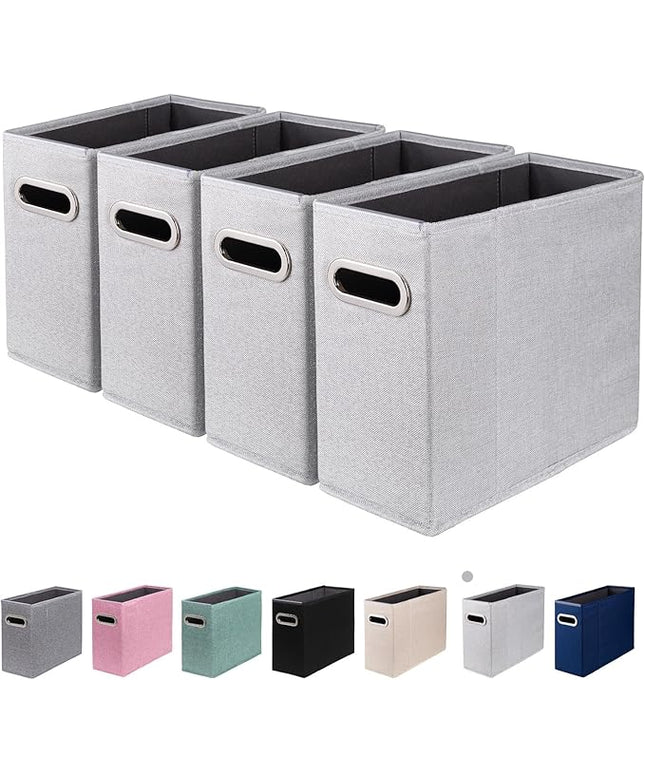 4 Packs Letter Size File Organizer, File Folders Organizer, Fabric Storage Box, Collapsible Paper Organizer with Metal Handle, Smooth PVC Rails, Only Box (Light Gray)