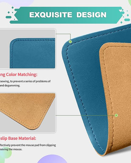 PU Leather Mouse Pad With Stitched Edge, Micro-Fiber Base, Non-Slip Waterproof for Computers, Laptop, 8x11 Inch (Blue)