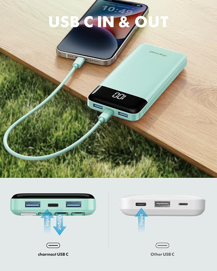 charmast Portable Charger with Built in Cables, Power Bank with Cords Wires, Slim 10000mAh Travel Battery Pack 6 Outputs 3 Inputs 5A Fast Charging for Samsung Google Pixel LG Moto iPhone iPad