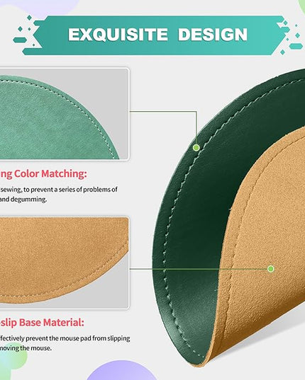 Mouse Pad，Round Mouse Pad，PU Mouse Pad，Leather Mouse Pad with Stitched Edge Micro-Fiber Base with Non-Slip Waterproof，Mouse Pad for Computers，Laptop，9 x 9 Inch (Army Green)