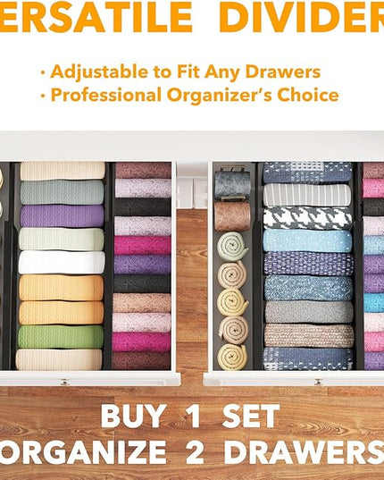 SpaceAid Bamboo 4 Pack Dresser Drawer Dividers, 4.65“ High Adjustable 12.5“-17” Drawer Organizers, Expandable Organization for Clothing, Clothes, Dressers, Black