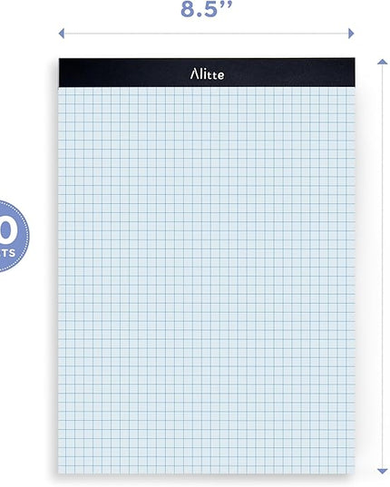 Alitte Graph Paper Pad, Pack of 12, White Letter Size - 4x4 Quad Grid Paper, Easy-Tear Perforations, 8.5 x 11 Cardboard Backing - Graph Notepads for School, Office -50 Sheets per Pad
