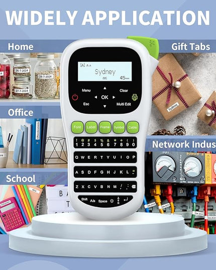 H1100 Label Maker Machine with Tapes 12mm Laminated, Backlit Handheld Label Maker Waterproof-Labels, QWERTY Keyboard & Multi Fonts, Portable Inkless Label Printer for Home Office Organization