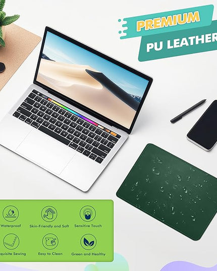 Mouse Pad, PU Mouse Pad，Leather Mouse Pad with Stitched Edge Micro-Fiber Base with Non-Slip Waterproof，Mouse Pad for Computers，Laptop, 8x11Inch (Army Green)