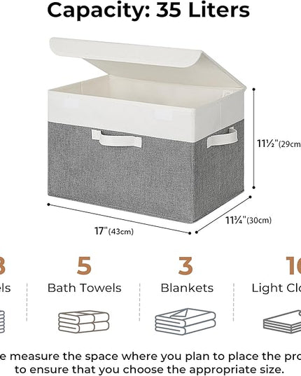 GRANNY SAYS Large Storage Bins with Lids, Collapsible Storage Box, Storage Basket for Shelves, Decorative Storage Bins, Toy Storage, Closet Organizers, White/Gray
