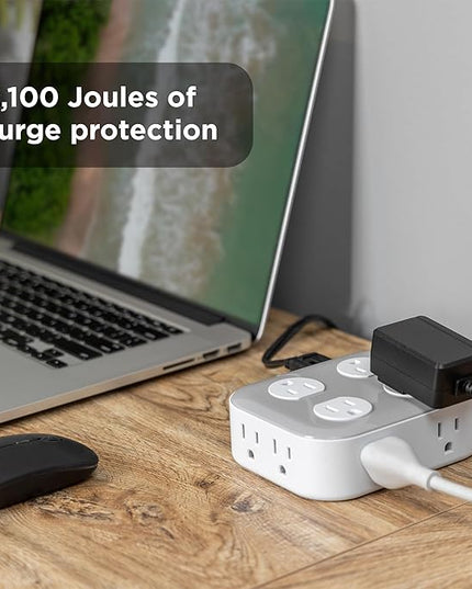 GE UltraPro 10-Outlet Surge Protector, 2100 Joules, 4ft Braided Extension Cord, Flat Plug, Power Strip with Wide-Spaced Outlets, Gray/White, 84860
