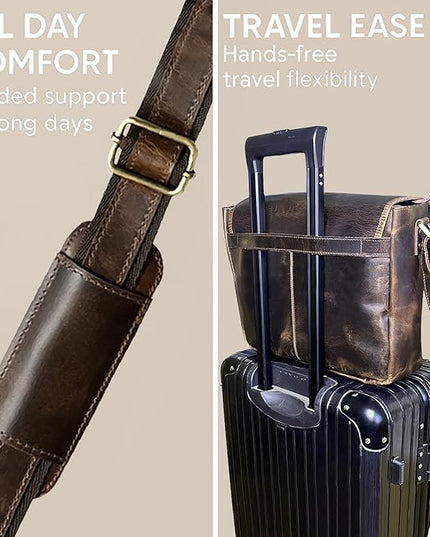 Leather Messenger Bag for Men 14" Leather Laptop Bag Vintage Crossbody Office Satchel Travel Shoulder Bag