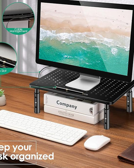 La Jaco Monitor Stand Risers for 2 Monitors, 3 Height Adjustable Monitor Stand with Pen Holder, Dual Monitor Riser Laptop Riser for Office, Home, School Supplies, 2 Pack, Black