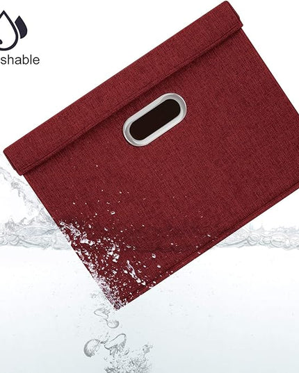TYEERS Collapsible Storage Bins With Lids, Large Fabric Storage Boxes - 2 Pack - Red Wine
