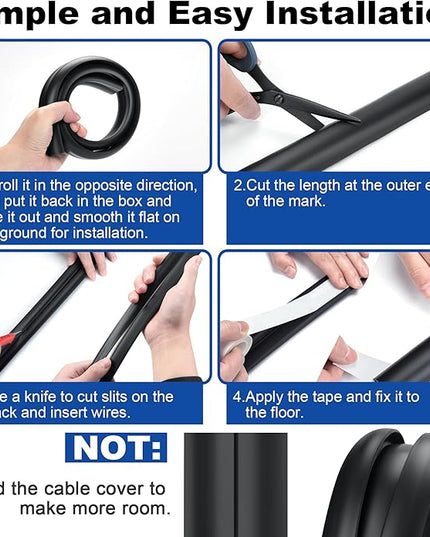 4ft Cord Hider Floor, Heavy Duty Cord Covers for Wires on Floor, Black Floor Cable Management, Hide Cord Cover Floor, Electrical Cable Hider Cord Protector Floor, Cable Cavity: 0.78" W x 0.32" H
