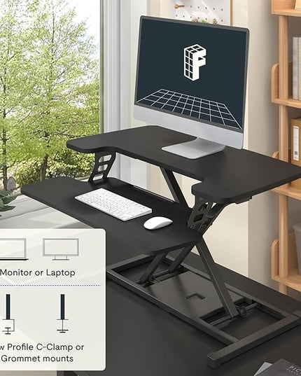 FLEXISPOT 32-inch Height Adjustable Standing Desk Converter, Quick Sit to Stand Tabletop Dual Monitor and Laptop Workstation with Wide Keyboard Tray, Black