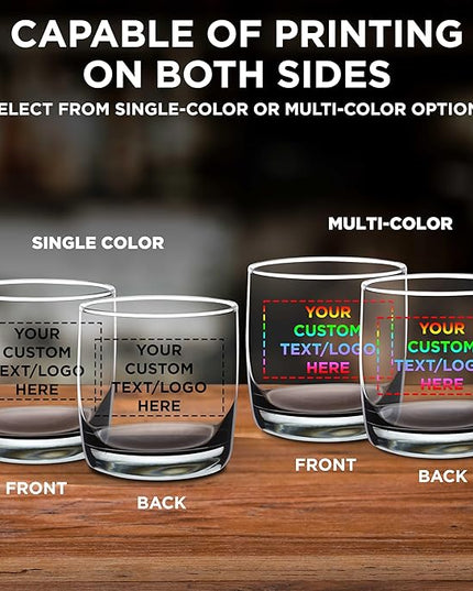 DISCOUNT PROMOS Custom Whiskey Glasses 10 oz Set of 10/50/100, Personalized Bulk Pack - Heavy Base Old Fashioned Glass, Perfect for Scotch, Bourbon, Whiskey, Cocktail - Black Bottom Color