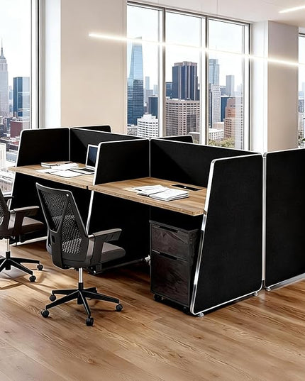 SAINTCY 4-Person Modular Desk Workstation with Privacy Walls & Integrated Power | Includes Mobile Drawer Cabinets | Space-Saving Layout for Startups & Modern Offices (Black, 2 Desk for 4 Person)