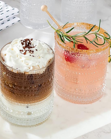 Kate Aspen Beaded Drinking Glasses Set of 6, 10 oz Retro Vintage Glassware - Boho Cocktail Water Juice Glasses, Hostess or Housewarming Gift