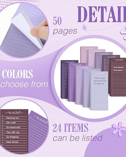 Censen 10 Pack 500 Sheets To Do List Notes Daily Checklist Notepads with 50 Sheets Each Undated Color Memo Pad Block Shopping List Pad Weekly Plan Notepad Organizer Planners(Gradient Purple,Lined)