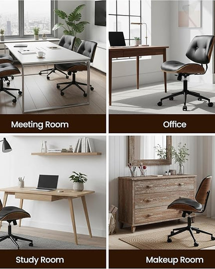Home Office Desk Chair, Modern Sleek Office Chair with Adjustable Lumbar Support, Adjustable Height Mid Back Executive Task Chair with 360 Rolling Swivel for Meeting Study Room(Button,Black)