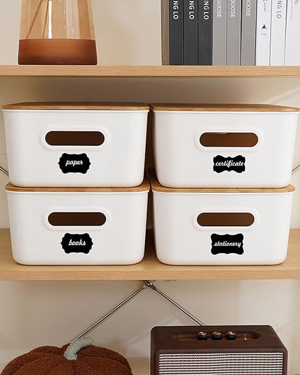 Citylife 4 PCS Storage Bins with Lids Plastic Storage Containers for Organizing Stackable Storage Box with Handle, 15.16 x 10.79 x 5.83 inch (White, 4 PCS-Large)
