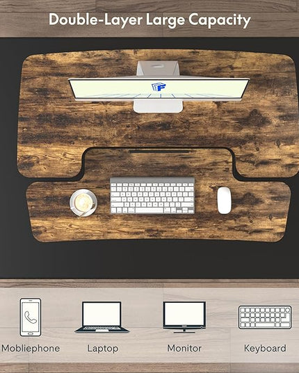 FLXISPOT 36" Standing Desk Converter, Quick Sit Stand up Desktop Riser Height Adjustable Monitor and Laptop Workstation with Keyboard Tray, Rustic Color