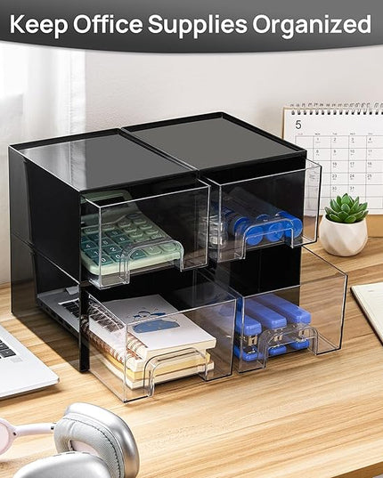 Vtopmart Black Small Stackable Storage Drawers, Cologne Organizer for Men,Plastic Containers for Vanity, Dresser,Office Desk,Bathroom Countertop Organization,Ideal for Room Decor,Gifts for Men