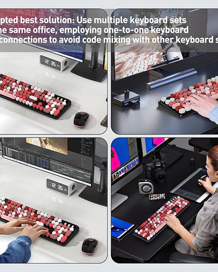 FOPETT 2.4GHz Wireless Keyboard and Mouse Set with Switch Button - Full-Size Keyboard - Compatible for Windows/Laptop/PC/Notebook/Smart TV and More - Black Colorful