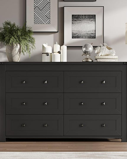 BORNOON 6-Drawer Dresser, Modern Wooden Storage Chest of Drawers, Dresser TV Stand, Wood Drawer Organizer with Metal Handles for Bedroom, Living Room, Hallway