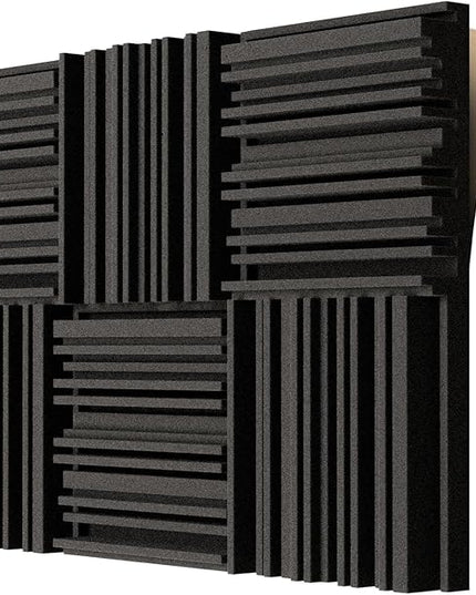 TroyStudio Self-adhesive Acoustic Foam Panels, 12 X 12 X 2 Inches 6 Pcs Broadband Sound Absorbing Foam, Dense Soundproof Padding Tile, Recording Studio Foam Absorber, Groove Decorative Wall Panel
