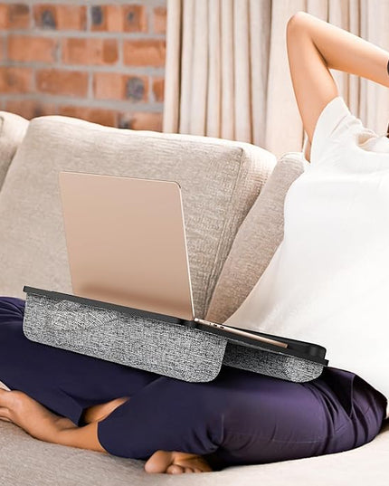 Besign LT08 Laptop Stand, Portable Lap Desk with Pillow Cushion, Fits up to 14 inch Laptop, with Anti-Slip Strip for Desk, Sofa & Bed, Black and Gray