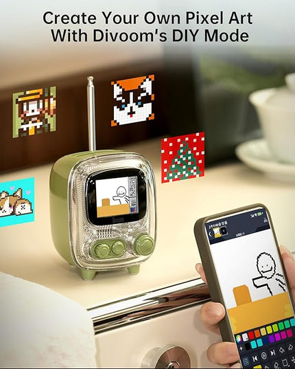 Divoom Tiivoo-2 Portable Bluetooth Speaker with FM Radio,Pixel Art Retro Mini Small Cute Wireless Speaker,Vintage Decor Suitable for Party Office Desk Home Bedroom Kitchen,Gifts for Women Men,Green