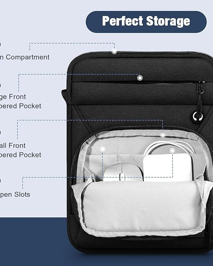 MoKo 13-14 Inch 360° Protective Laptop Sleeve Bag, Fits MacBook Air 13/13.3/13.6 Inch, MacBook Pro 13/14 Inch, Surface Pro 9/8/10/11 13", Multifunctional Bag with Shoulder and Headphone Port, Black
