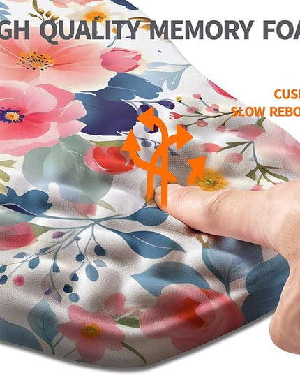 Ergonomic Slope Mouse Pad Wrist Support, Wrist Rest Mousepad for Carpal Tunnel Pain Relief with Massage Bulge and Slow Rebound Memory Foam (12x8 inch, Pink Floral)