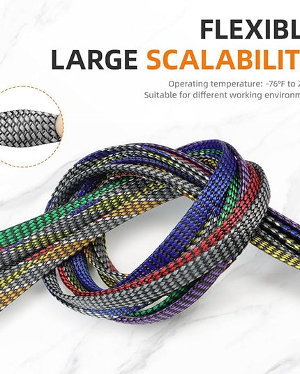 Braided Expandable Cable Sleeve, 25ft PP Cotton and PET Braided Cable Management, Flexible Mesh Wire Loom and Cable Protector for TV, Computer, Home Theater, Automotive (Grey, 1/8")