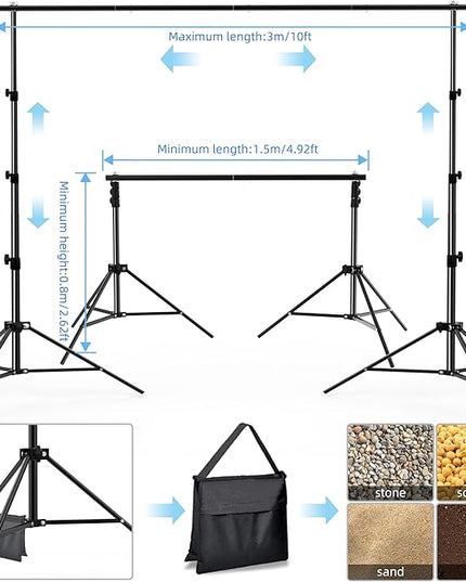 Photo Backdrop Stand, 10x9ft(WxH) Adjustable Photography Backdrop Stand, Aluminum Alloy Studio Photo Background Stand Support System for Party, Wedding, Photography, Advertising Display