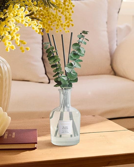 COCORRÍNA Black Forest Reed Diffuser – 6.76 oz Essential Oil with Sticks & Dried Eucalyptus Branches, Home Fragrance for Bedroom or Bathroom Décor