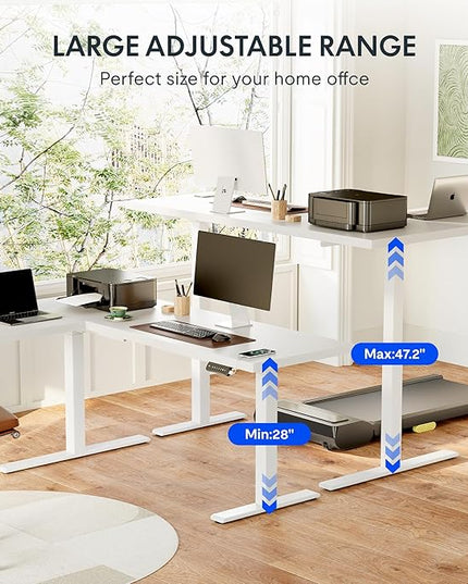 FLEXISPOT Corner Desk Dual Motor L Shaped Computer Electric Standing Sit Stand Up Desk Height Adjustable Home Office Table with Splice Board, 71x48 White