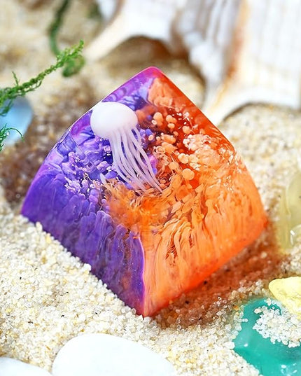 Jellyfish Artisan Keycap Fiery Lava Sea R1 SA Profile Custom Sea Creature Keycaps 1U ESC Handmade Gaming Sea Resin Key Cap Cherry MX Switch Compatible Mechanical Keyboard Jellyfish Lover Gift