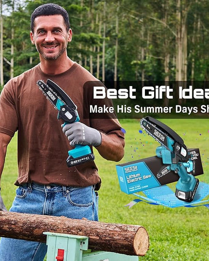 Seesii Mini Chainsaw, 6-inch Mini Chainsaw Cordless, Handheld Electric Power Chain Saw with Battery, for Tree Trimming Wood Cutting,Gifts for Father, Dad, Husband, Men
