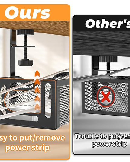 Under Desk Cable Management Tray, No Drill Steel Desk Cable Organizers, Wire Management Tray Cable Management Rack (24.4" Length-Black)